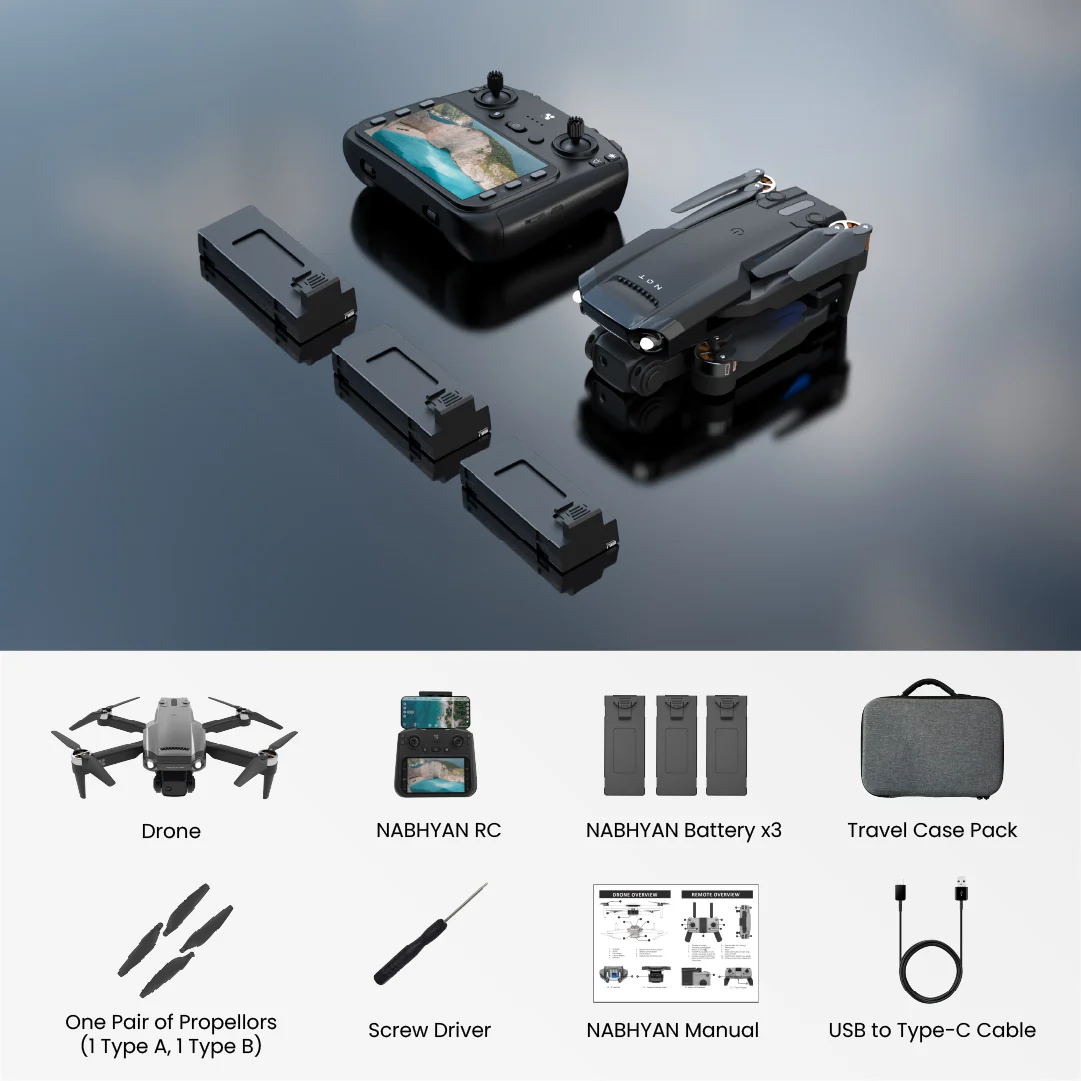 NABHYAN PRO 2.0 WITH BIG SIZE DISPLAY RC & WIDE ANGLE CAMERA | FLY MORE COMBO ( 3 BATTERIES )