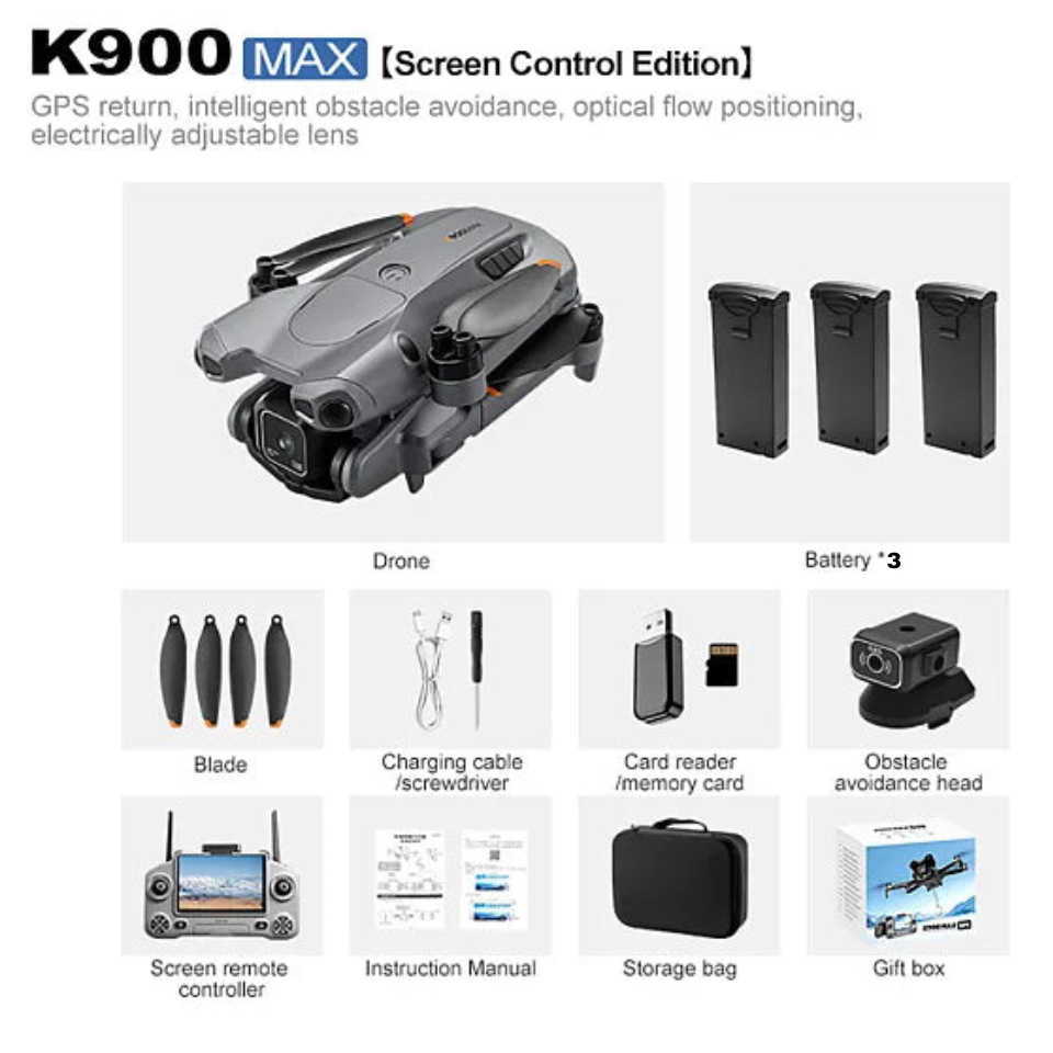 DRONES WALLAH K900 MAX GPS Drone with HD Camera & Display Remote with 3 Batteries - Image 7